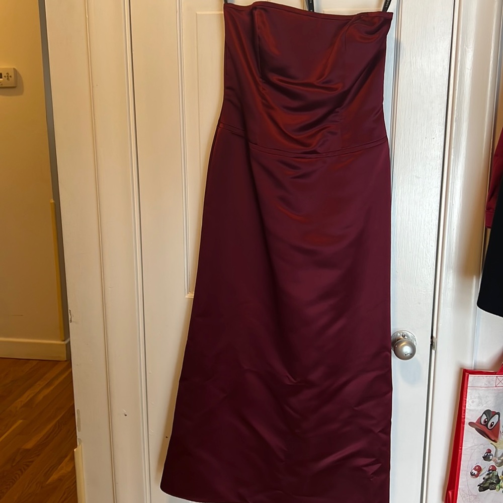 Bill Levkoff Classics Strapless Burgundy Satin Prom Evening Gown Dress Sz 12